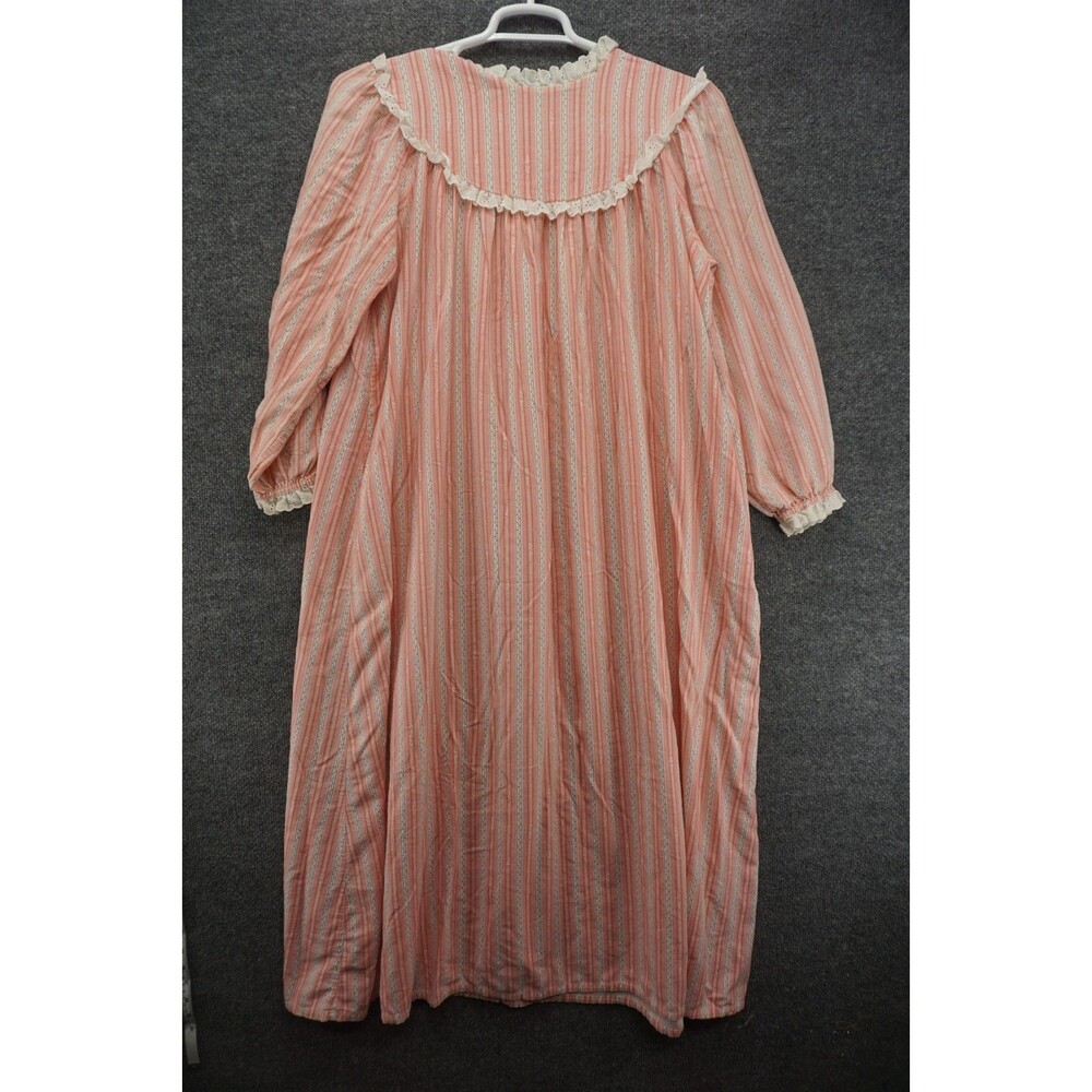 Vintage 80s LL Bean by Lanz of Salzburg Flannel Nightgown Pink Stripe Large USA